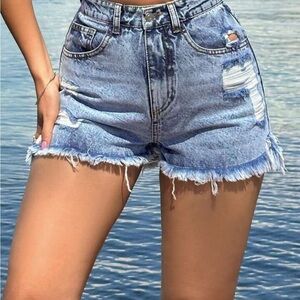 SHEIN Blue Jean Shorts Distressed High-Waisted